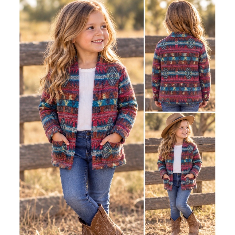 Grace & Emma Girls 4-5Y Southwestern Aztec Cardigan Sweater Western Boho